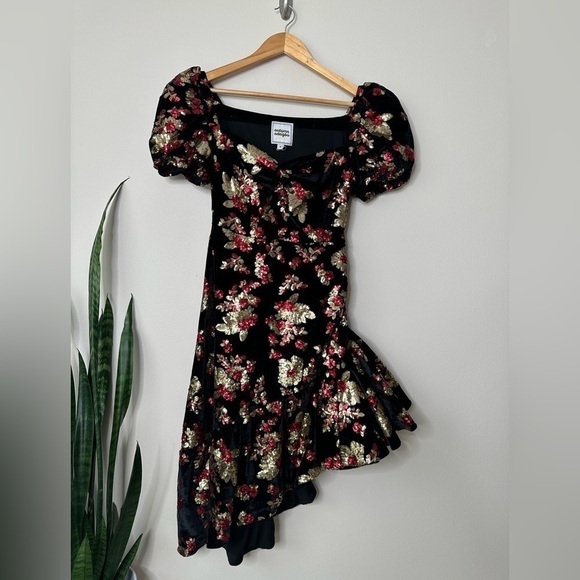 AUTUMN ADEIGBO Rosalie velvet sequin puff sleeve ruffle mini dress  8 NWOT - Picture 4 of 11